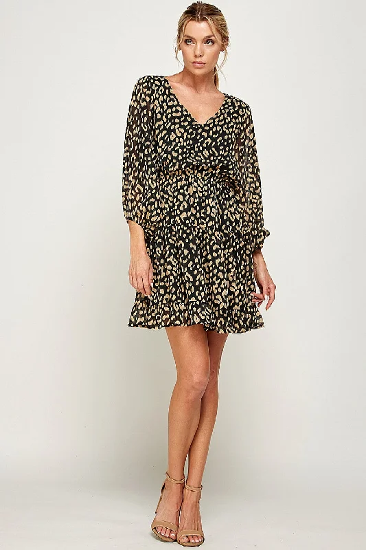 Short Leopard Print Ruffled Dress