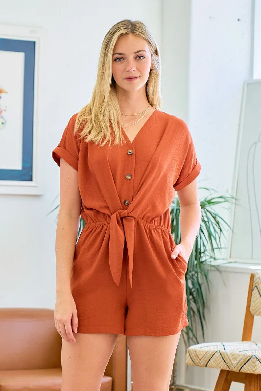 Short Sleeve Front Tie Romper