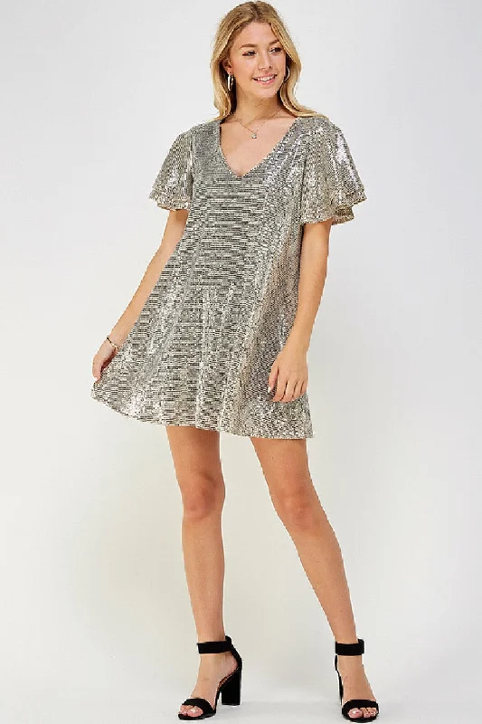 Short Ruffle Sleeve Snake Print Flare Dress