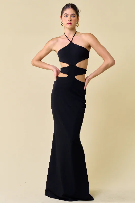 Long Halter Neck Cutout Maxi Dress