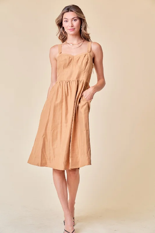 Sleeveless Side Pocket Buster Midi Dress