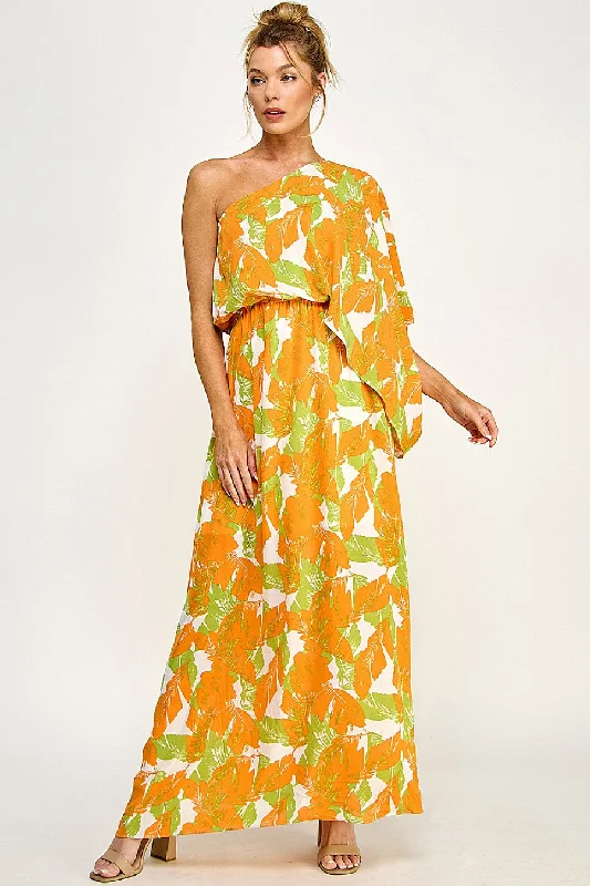 Long Floral One Shoulder Dress