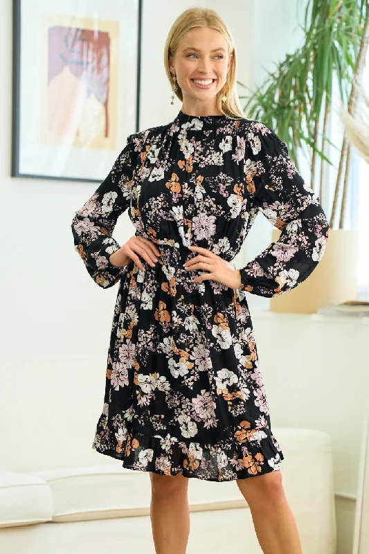 Long Sleeve Floral Short Dress