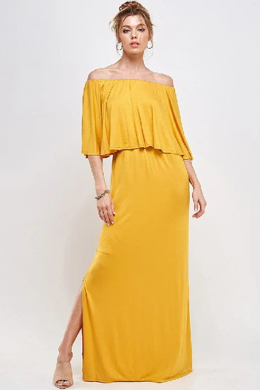 Long Off Shoulder Side Slit Maxi Dress