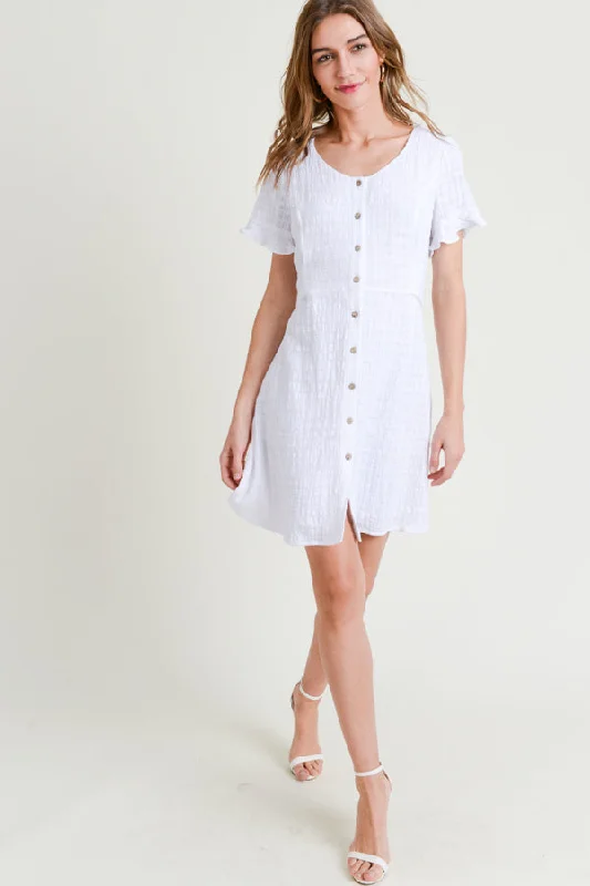 Short Sleeve Scoop Neck Button Down Dress