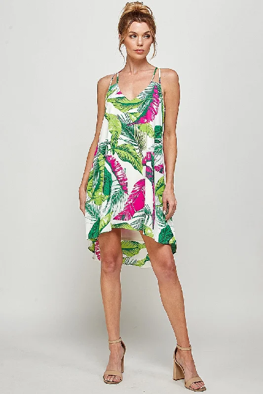 High Low Tropical Print Dress