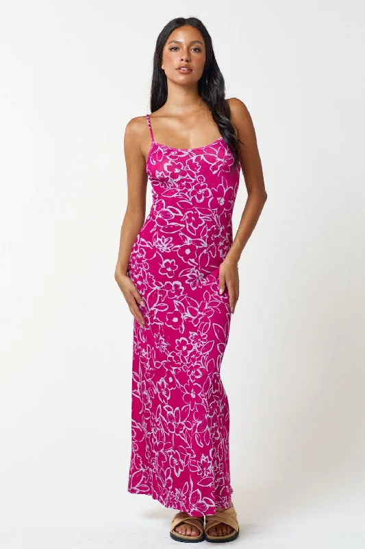 Long Spaghetti Strap Floral Print Maxi Dress