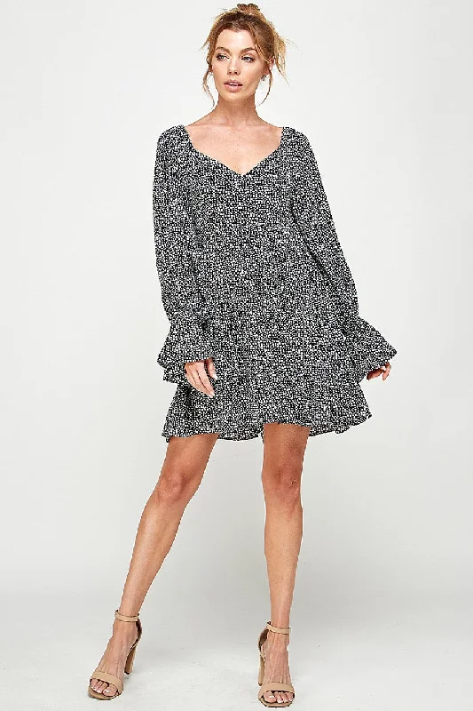 Short Printed Long Sleeve Mini Dress