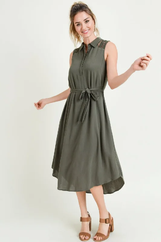 Sleeveless Collared Button Midi Dress