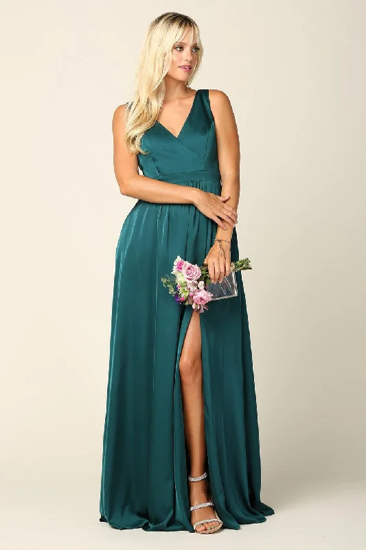 Long Formal Sleeveless Satin Bridesmaids Dress Sale