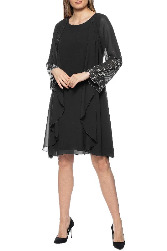 Marina  Short Scoop Neck Embellished Sleeve Dress