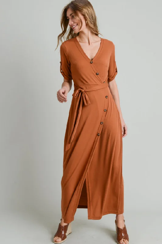 Short Sleeve Button Long Dress