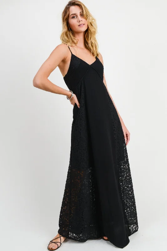 Long Spaghetti Strap Lace Maxi Dress