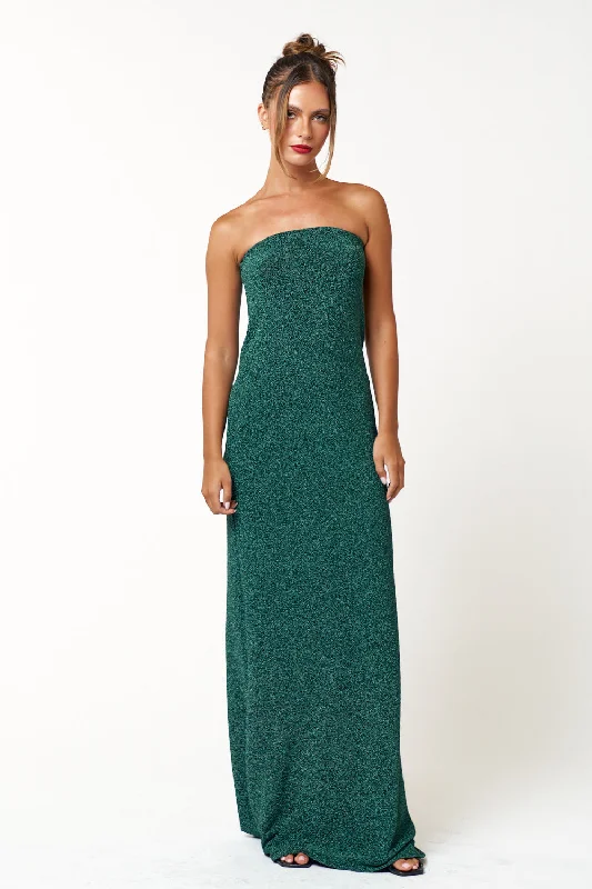 Long Strapless Glitter Maxi Dress