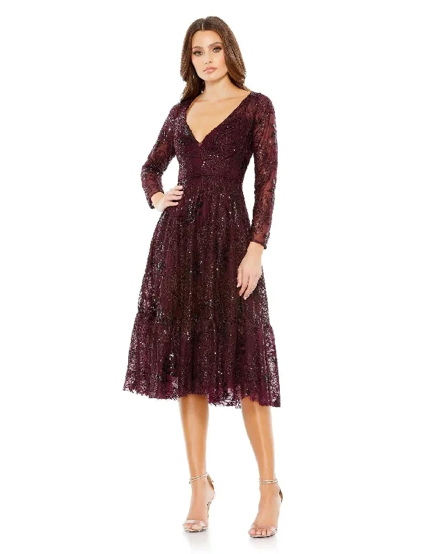 Mac Duggal 68001 Long Sleeve Lace Midi Dress Sale