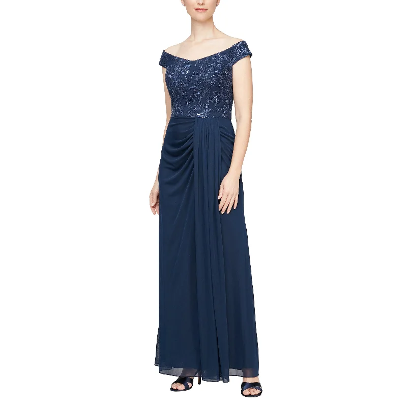 Alex Evenings 81171534 Long Off Shoulder Embroidered Formal Dress