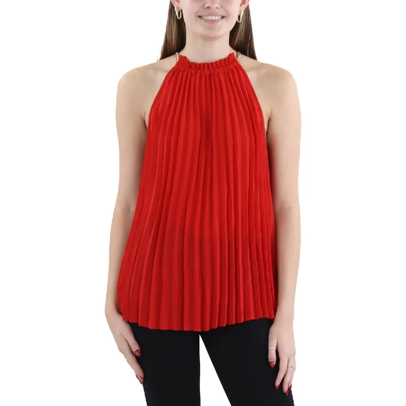 Womens Halter Shutter Pleat Tank Top