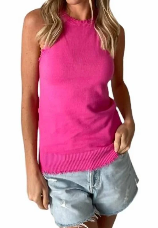 Emily Fringe Tank Top In Pink