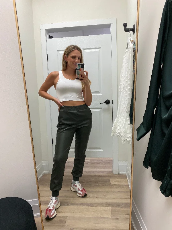 Bella Vegan Leather Jogger | Olive