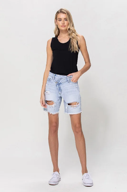 Boyfriend Cross Over Denim Shorts