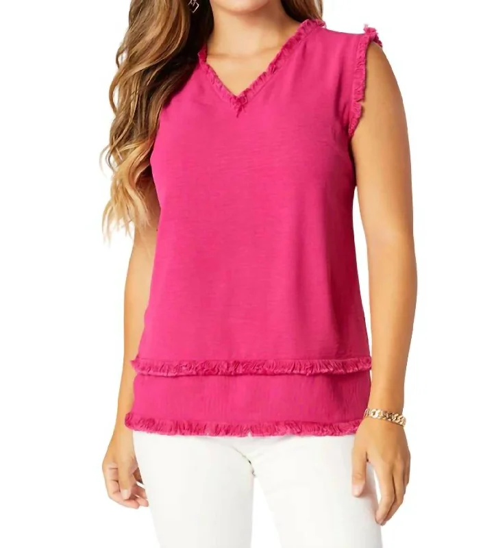 Melody With Tiered Fringe Tank Top In Fuschia Pink