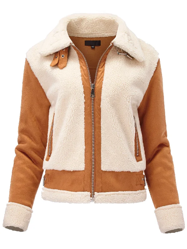 Women's Faux Leather Sherpa Suede Biker Jacket (FWJ1150)