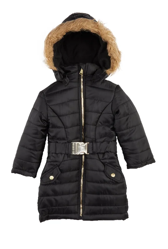 Toddler Girls Belted Hooded Puffer Jacket