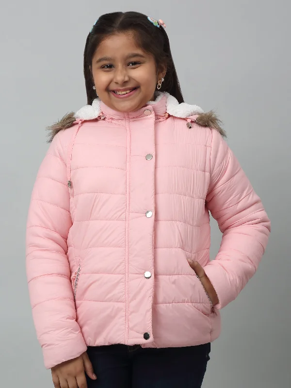 Girls Pink Hooded Jacket For Winter