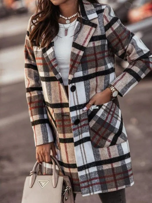 Casual Button-Down Plaid Jacket for Women