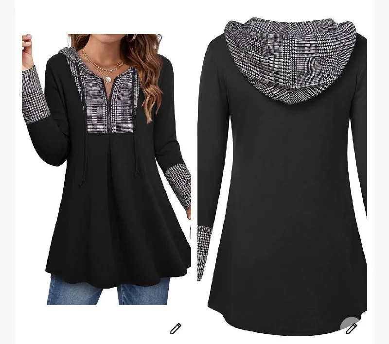 Mansion Auntie houndstooth hooded tunic