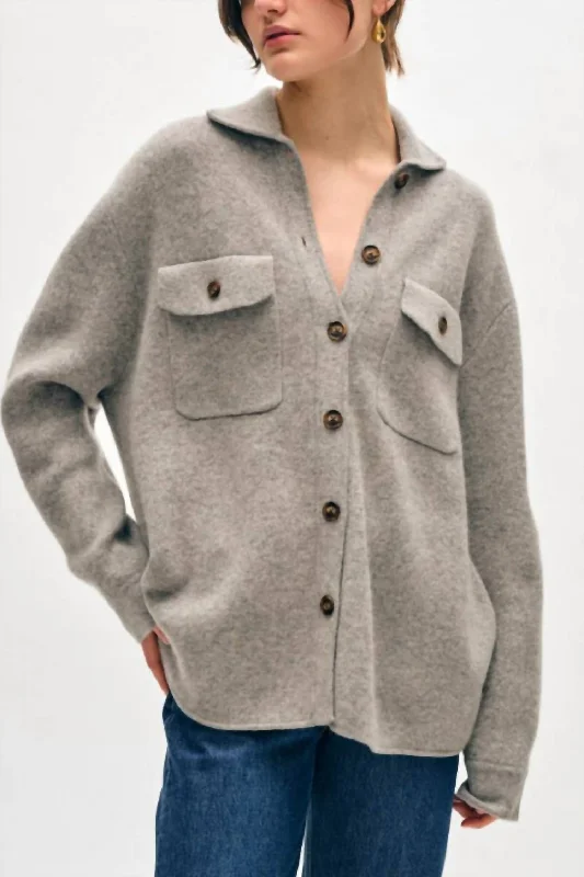 Cashmere Luxe Button Down Shacket In Grey Heather