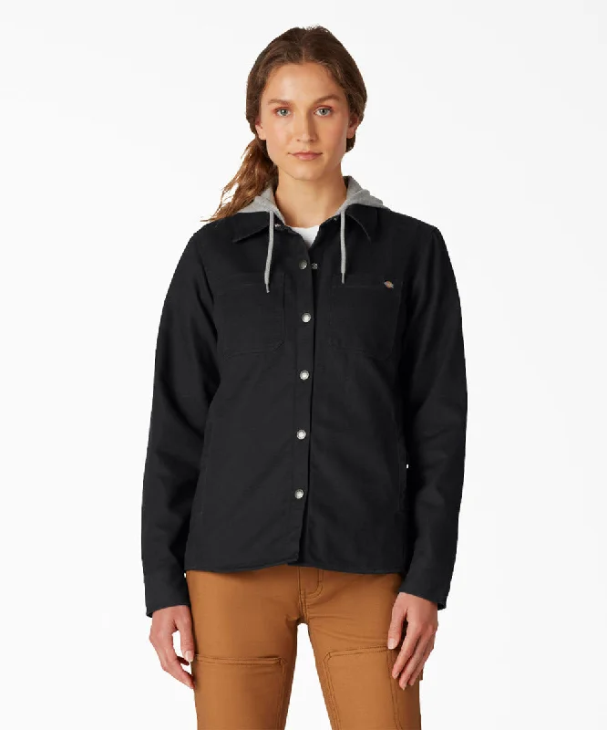 Dickies Women's Duck Hooded Shirt Jacket - Black