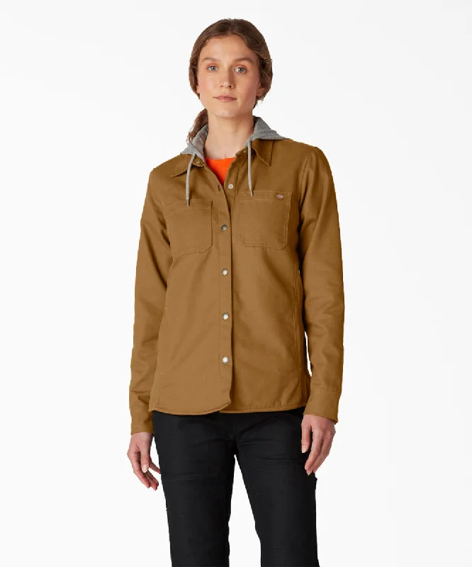 Dickies Women's Duck Hooded Shirt Jacket - Brown Duck