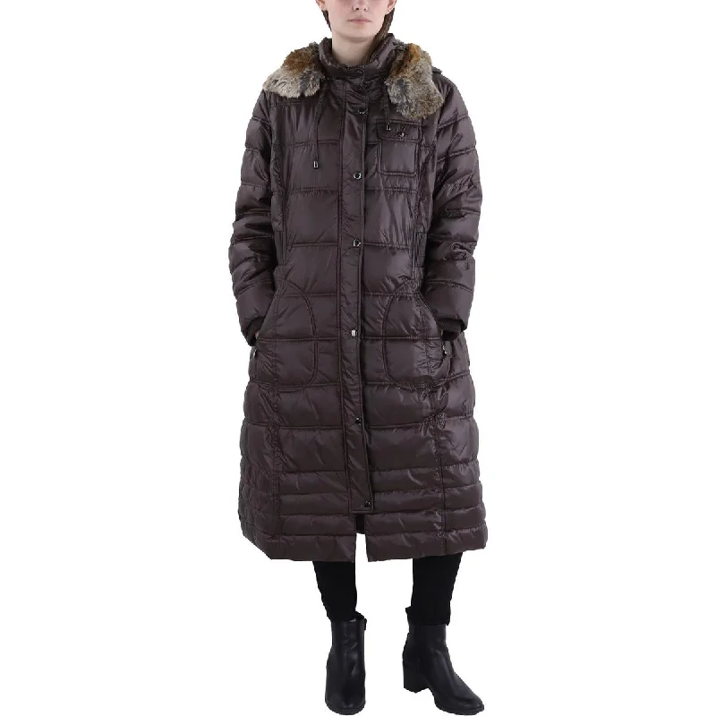 Laundry by Design Womens Plus Faux Fur Trim Hooded Quilted Coat