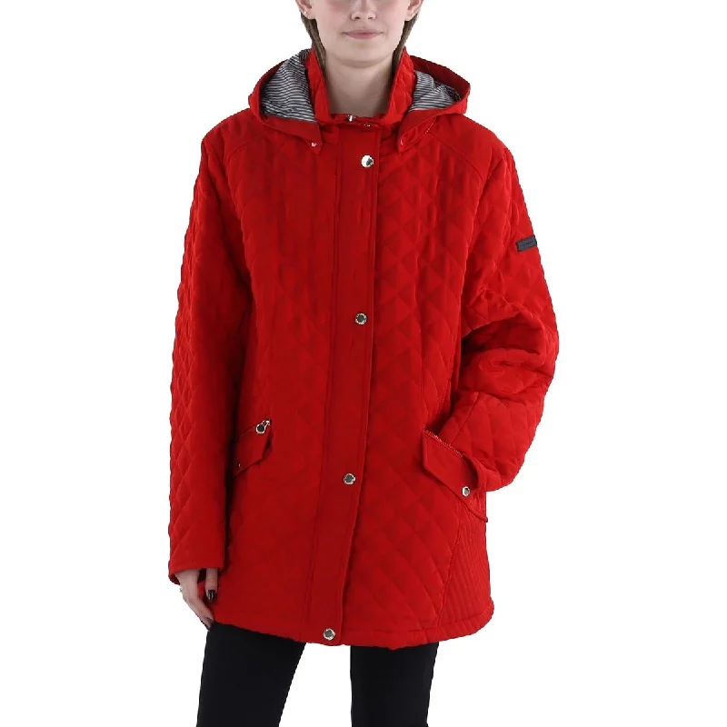 Plus Womens Hooded Midi Quilted Coat