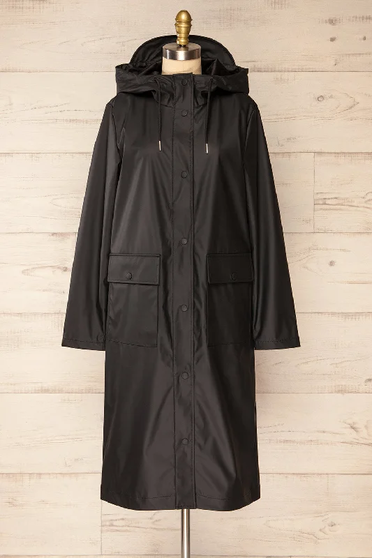 Rochester Black | Button Up Hooded Raincoat