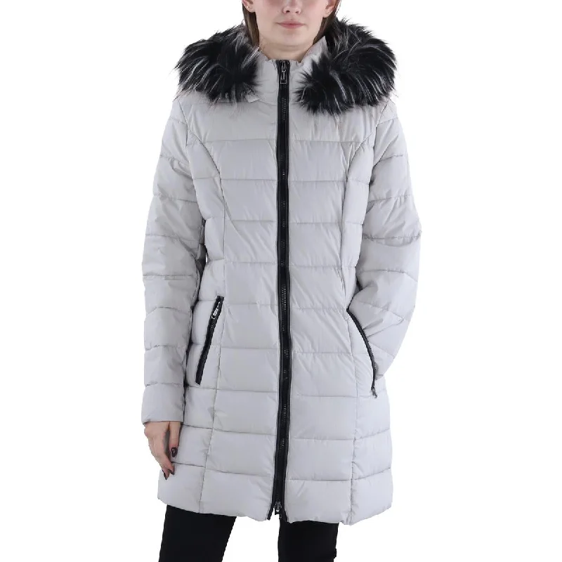 Womens Faux Fur Trim Hooded Puffer Jacket