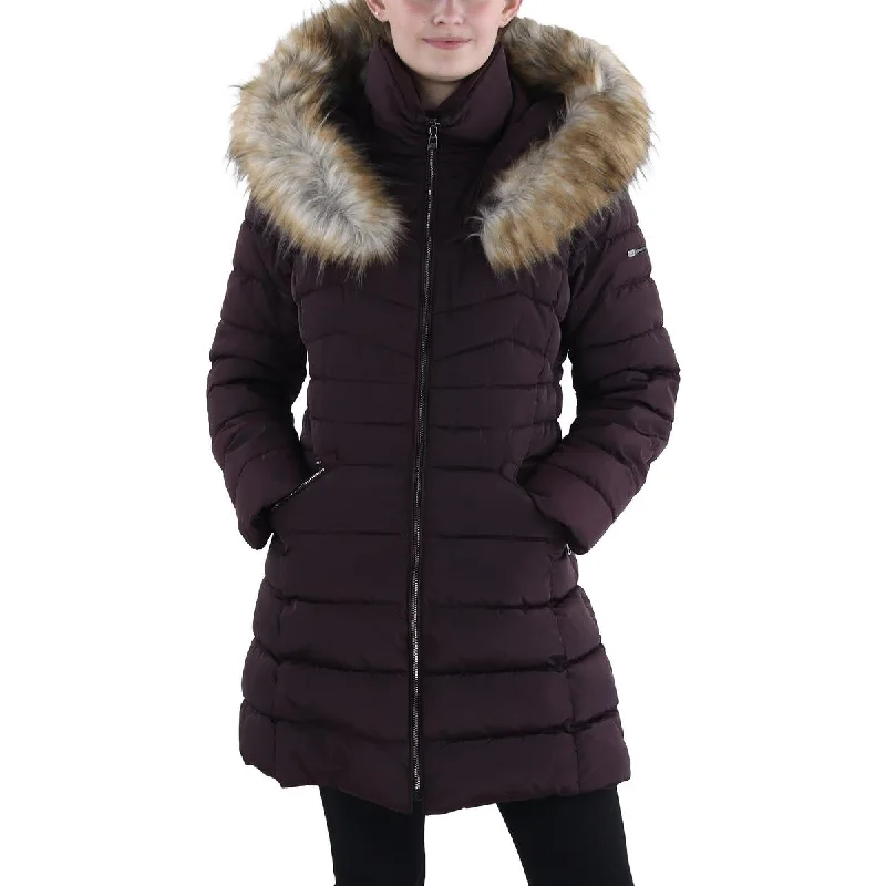 Womens Faux Fur Trim Hooded Puffer Jacket