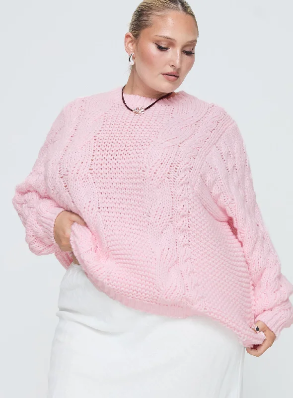 Ellison Cable Knit Sweater Blush Pink Curve