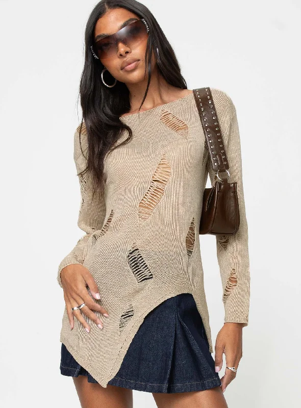 Ermina Distressed Sweater Beige