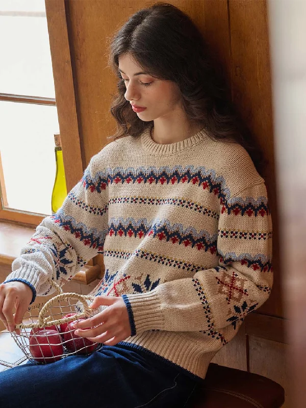 Melanie Ribbed Crew Neck Fair Isle Geometric Sweater