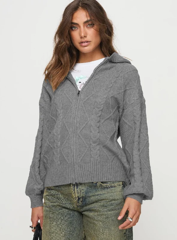 Scarra Zip Up Hooded Sweater Grey Marle