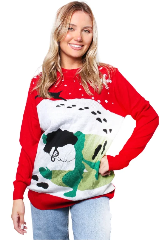 Women's Crew Neck Long Sleeves Knit Christmas Print Sweater