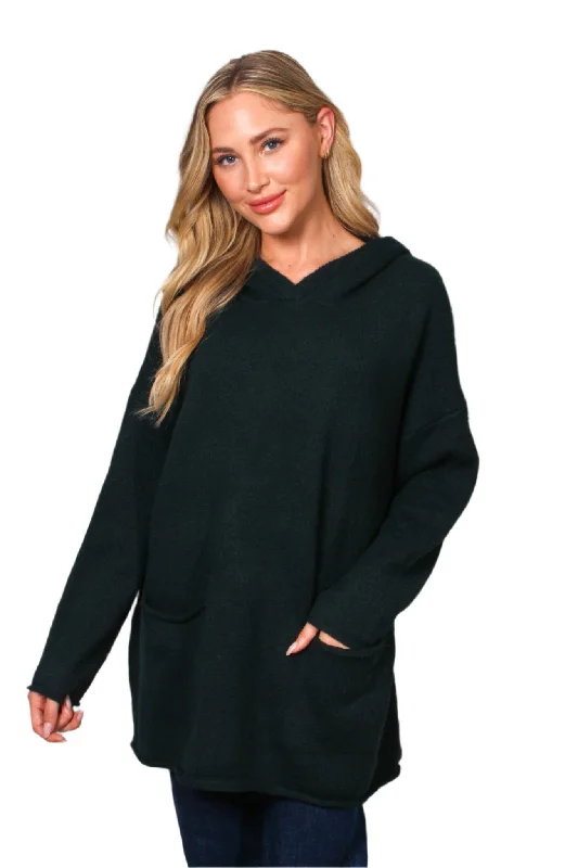 Women's Hooded Long Sleeves Double Pocket Knitted Sweater