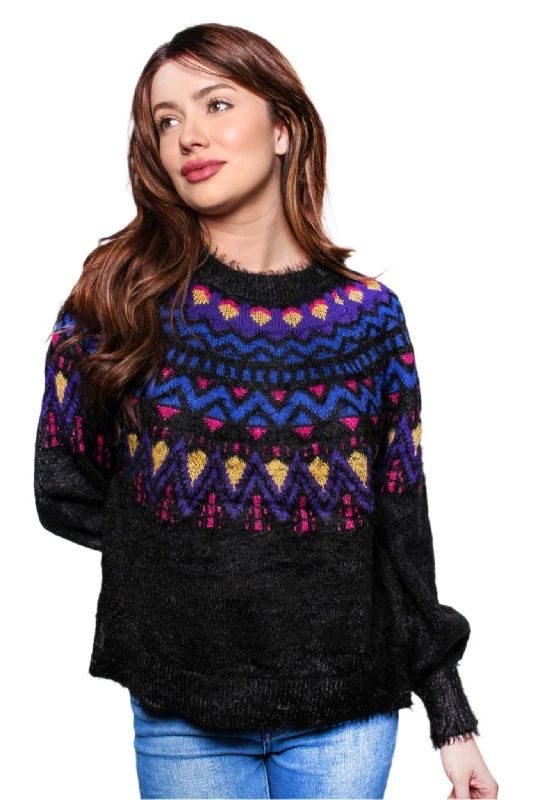 Women's Long Sleeves Crew Neck Print Knitted Sweater