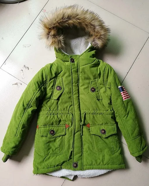 2018 spring winter Korean boys USA flag hooded coat thick cotton warmer