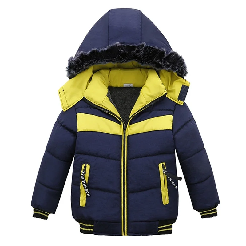 Baby Boys Winter Coat Children Hooded Jacket Kids Girls Patchwork Warm Outerwear Padded Clothes