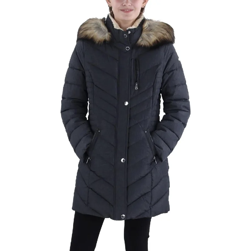 Womens Faux Fur Trim Hooded Puffer Jacket