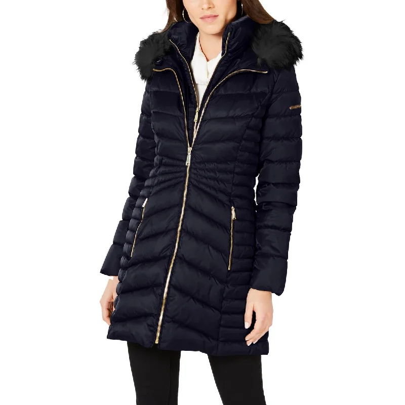 Womens Faux Fur Trim Hooded Puffer Jacket