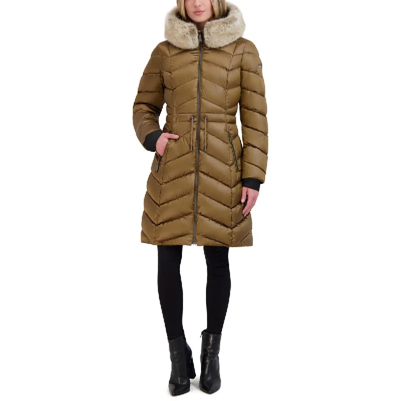 Womens Faux Fur Trim Hooded Puffer Jacket